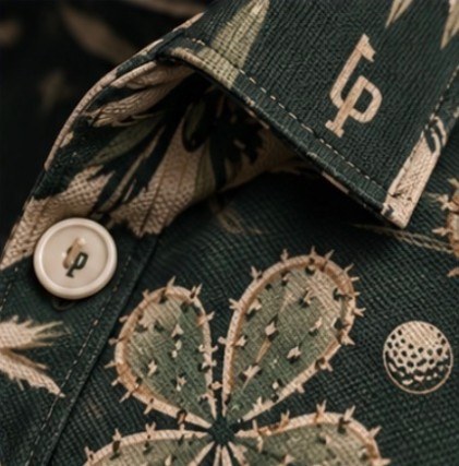 The LP monogram and four-leaf cactus on the Desert Roots polo